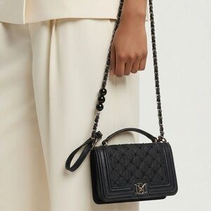 Badgley Mischka black leather denim chain strap crossbody shoulder bag